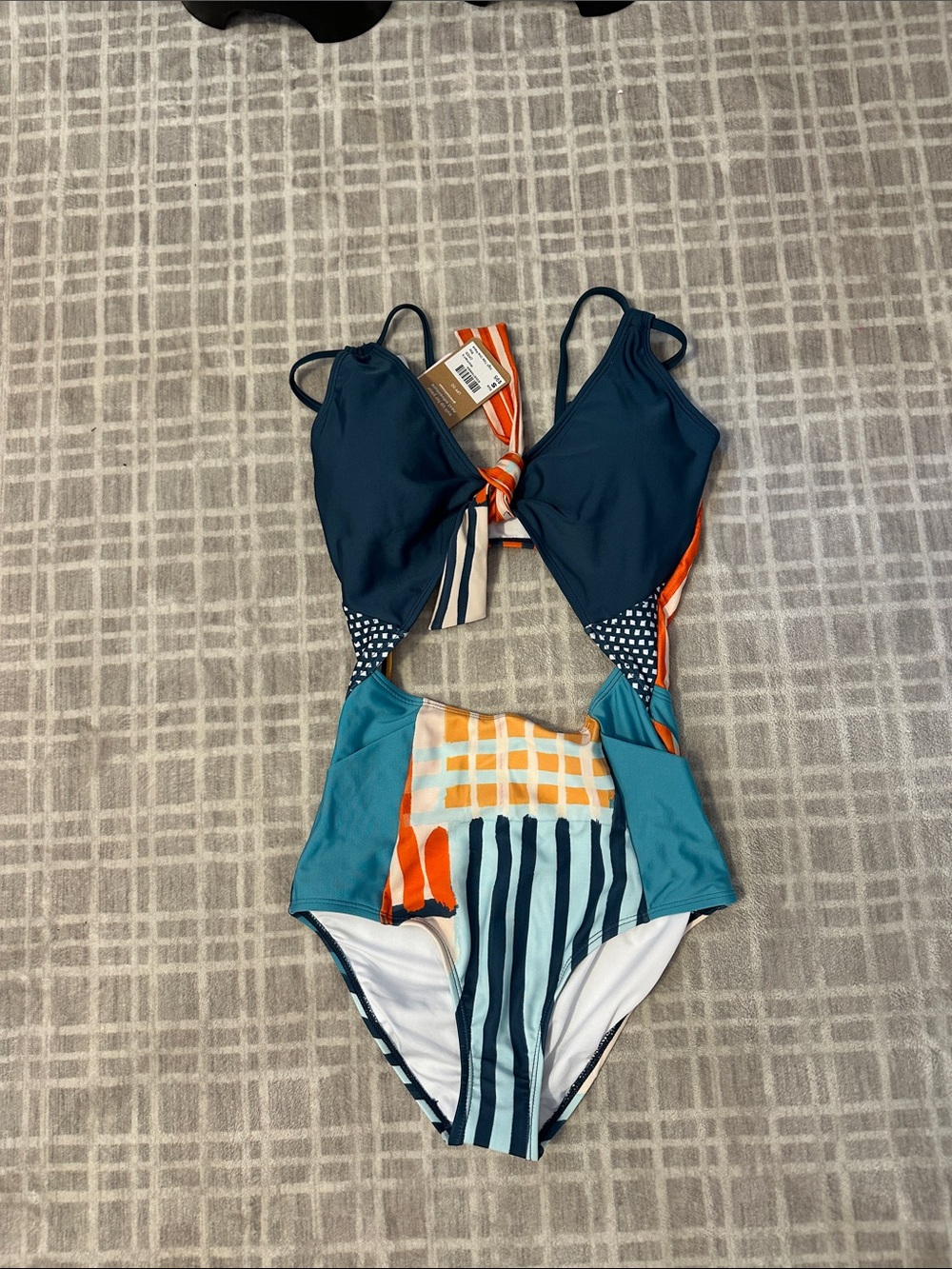 Nani Women’s Teal & Navy One-Piece Swimsuit with Orange Accent Small NWT